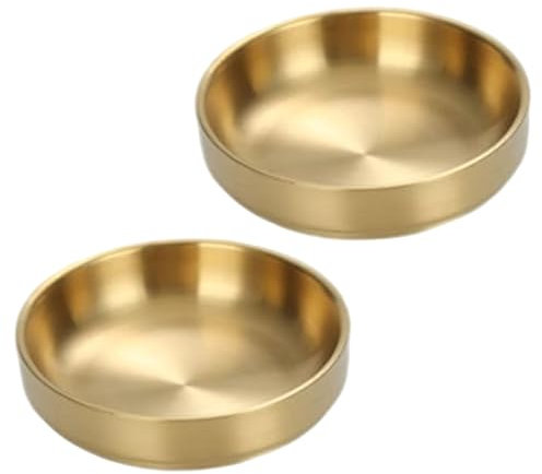 2Pcs Gold Dog Bowls, 5.7 Inch Stainless Steel Polished & Smooth Pet Bowls, Abrasion-Resistant & Easy to Clean for Home