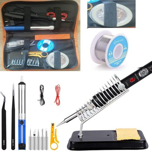 Lötkolben Set 60W, Lötstation mit Temperatur Einstellbar 220-480°C, 5 Lötspitzen, Regelbar und EIN/AUS-Schalter für Elektrotechnik Reparaturen Profi Hobbybastler (B)