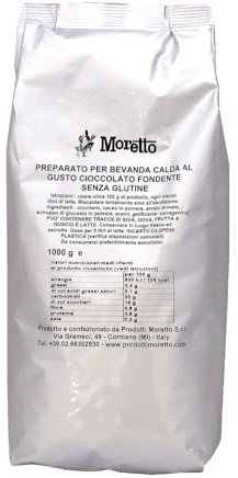 MORETTO preparato in polvere per cioccolata FONDENTE, senza glutine, 3 buste da 1 Kg, preparato per 120 tazze