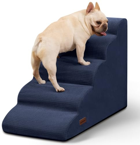 Aodisman 5-stufige Hundetreppe und -Rampe für Hochbetten, rutschfeste, robuste Haustiertreppe für kleine Hunde und Katzen, 56,4 cm hoch, Blau