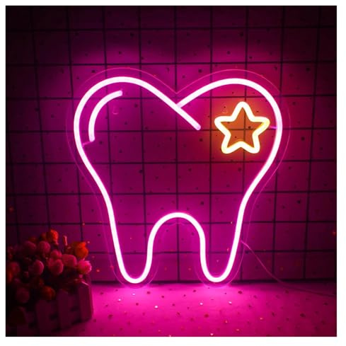 Hängende Kunst Leuchtreklamen Zahn-LED-Neonschilder, USB-betriebene Neonlichter Für Zahnarztpraxen, Geeignet Für Die Wanddekoration Im Büro, Zahn-Neonschildlampe 35cmx35cm(B)