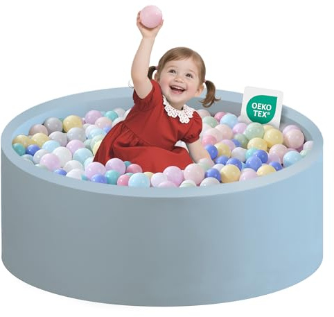 Piscina de bolas para bebé, 80 cm x 30 cm, bola de espuma, redonda, para niños a partir de 1 año, piscina de bolas para interiores, para niñas y niños (azul claro, sin pelotas)