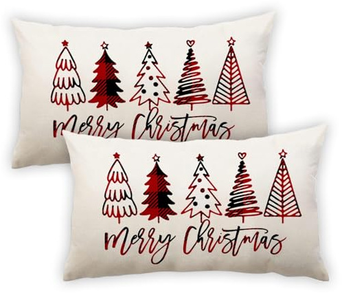 2 Stück Kissenbezug Weihnachten, Weihnachtskissen Kissenbezug 30x50 cm, Kissenbezug Weihnachtsdeko, Polyester-Leinen Kissenhülle Weihnachten, Weihnachtsdeko für Wohnzimmer Schlafzimmer Sofa Deko