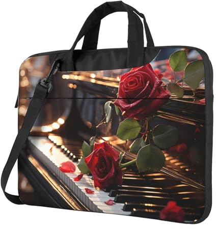 Mexpekil Laptoptasche für Damen und Herren, tragbare Laptoptasche mit Schultergurt, Computer-Tragetasche, Kuriertasche, Piano Rose, 15.6 Inch
