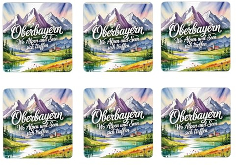 Oberbayern Berge und See 6er Set Untersetzer aus Holz - Wo Alpen und Seen Sich treffen Holz-Untersetzer mit bayerischen Motiven als Bayerisches Deko-Highlight