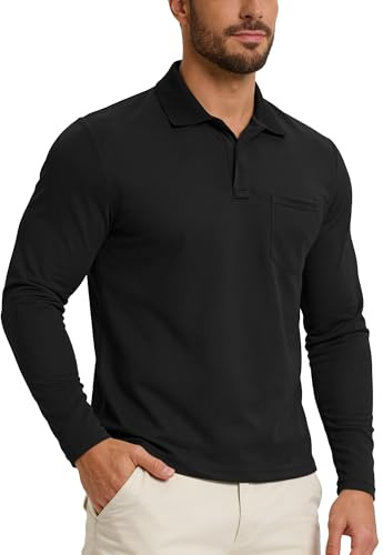 33,000ft Herren Poloshirt Langarm UPF50+ Sonnenschutz UV Schutz Polohemd Golf Sports T Shirts für Männer Leichtes Atmungsaktiv Poloshirts Casual Polo Tops zum Tennis