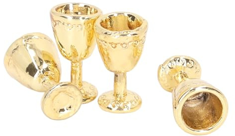 4Pcs Miniature Champagne Wine Glas, Mini Bottles Dollhouse Champagne Set Simulation Miniature Glasses Cups for 1:12 Accessories (4 gold)