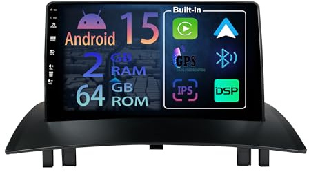 [2+64GB] 9 Pulgadas Android 15 Autoradio de Renault Megane 2 2002-2009 Radio Carplay Stereo inalámbrico Mit Car Play Auto Bildschirm Bluetooth Navegación Reproductor Estéreo Pantalla táctil