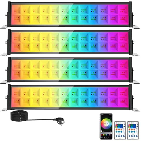 NATPOW RGB LED Strahler, 72W RGB Wallwasher Licht mit Fernbedienung und Bluetooth APP, 16 Millionen Farbe 20 Modi, IP65 Wasserdicht Dimmbar Partylitcht Lightbar für Bar, Disco Feiern Bühne, Hof, 4 Stk