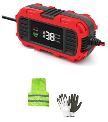 Caricabatterie intelligente 12V 2A per Moto Scooter adatto a batteria da 4Ah a 30Ah COMPATIBILE CON APRILIA SCARABEO 50 Mantenitore di Carica Batteria al Piombo dotato di un display LED