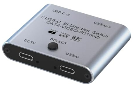 Gokelomg Conmutador para 2 ordenadores conmutador KVM bidireccional USB-C 1 a 2 salidas para transmisión de vídeo 8K@60Hz/4K@144Hz 10Gbps