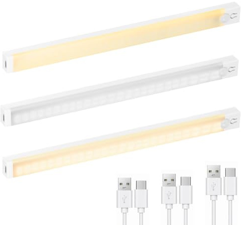 XunHe 3PCS Unterbauleuchte Küche LED mit Bewegungsmelder - 30cm 3 Farben wiederaufladbare Unterbauleuchte led Akku Dimmbare Warme Schrankbeleuchtung Magnetisch ohne Bohren für Küche Treppen Schränke
