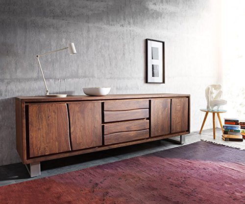 DELIFE Fernsehtisch Live-Edge Akazie Braun 200 cm 4 Türen 2 Schübe Baumkante Lowboard