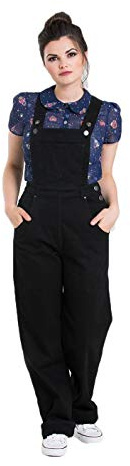 Hell Bunny Salopette Elly May Denim Jeans Anni 1940 1950 Vintage Retro Rockabilly - Nero (XS)