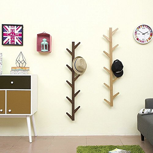 WEII Porte-manteau mural en bois massif à suspendre pour salon, chambre à coucher - décoration, porte-serviettes, Wood color, 98*22*7cm