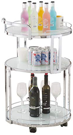 DIOE 3-lagiger runder Weingestell-Speisewagen aus gehärtetem Glas, Edelstahlbeschichtung, verschleißfest und korrosionsbeständig, fahrbar, Getränkewagen