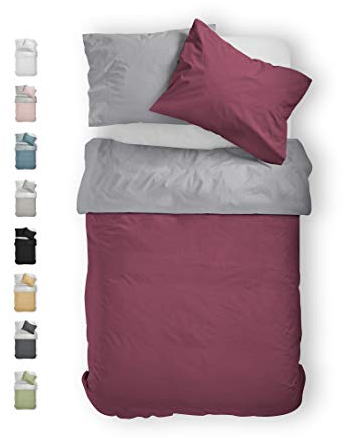 BLUE MOON Bettwäsche 155x220 cm Satin Bettwäsche-Sets 100% Baumwolle Wendebettwäsche - Made in EU - 1x Bettbezug 155x220 cm und 1x Kopfkissenbezug 80x80 cm (Bordeaux/Silber, 155 x 220 + 80 x 80 cm)