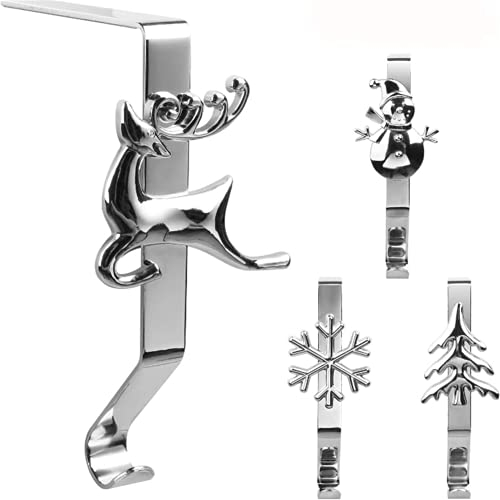 Molinter Kamin Haken Nikolausstrumpf Weihnachtsstrumpf Halterung Nikolausstiefel Halter Haken 4 Stück/Set (Silber)