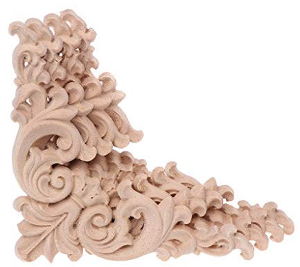 Haorw 4 Stück Holz Geschnitzte Aufkleber 12x12cm - Natürlich Holz Ornament Blume Schnitzerei Verzierung Schrank Möbel Ecke