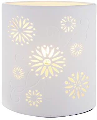 GILDE Lampe Tischlampe Dekolampe Ellipse - aus Porzellan mit Blumenmuster im Prickellook H 20 cm