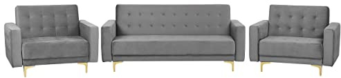 Beliani Couchgarnitur Samtstoff grau 3-Sitzer Schlafsofa und 2 Sessel Modern Aberdeen