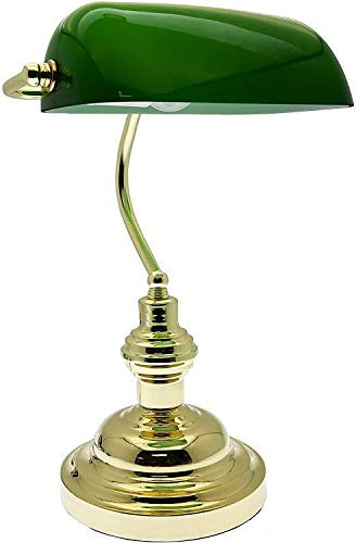Trendi 15 Retro Classic Bankers LAMP Table Desk Light Antique Brass TILT Green Shade
