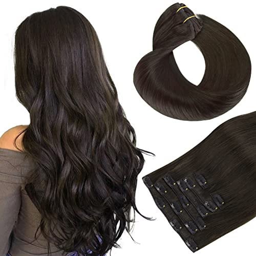 hotbanana Clip In Extensions Echthaar, Dark Brown Clip in Hair Extensions Real Human Hair Straight Remy Echthaar Extensions Clip 16 inch 120g 7pcs