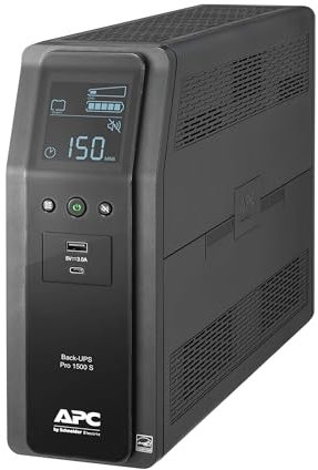 APC UPS, 1500VA Sine Wave UPS Battery Backup & Surge Protector, BR1500MS2, Backup Battery with AVR, (2) USB Charger Ports, Back-UPS Pro Uninterruptible Power Supply