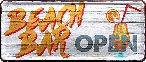 schilderkreis24 Beach Bar Open Schild Deko Metallschild Türschild für Pub Theke oder Bar Geschenkidee für Deine Trink & Sauf Freunde 28x12 cm