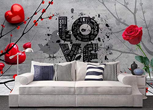 MIWEI Wallpaper Papier Peint Panoramique Roses D'Amour Rouges Et Oiseaux Papier Peint Intissé Tapisserie Murales Chambre Salon