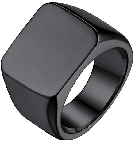 GoldChic Quadrat Band Ring Herren Männer Siegelring Edelstahl Rolex Ring für Herren Jungen Hip Hop Biker Fingerring Schwarz Punk Style Ringe Größe 54.4(17.3)