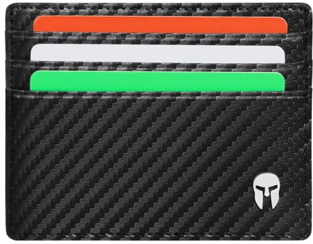 SPARTANO Porta Carte Credito Uomo con Protezione RFID, Portafoglio Slim Sottile Elegante con 6 Tasche per Tessere e 1 per Banconote - ARES (Carbonio)