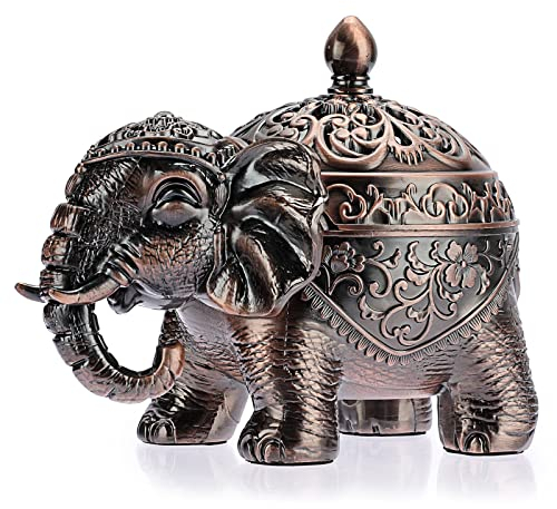 SUMNACON Räuchergefäß aus Zinklegierung mit Deckel Räucherstäbchenhalter Räucherschälchen Räucherschale Weihrauchbehälter Hausdekoration für Schlafzimmer Yoga(Elefantform Rotkupfer)