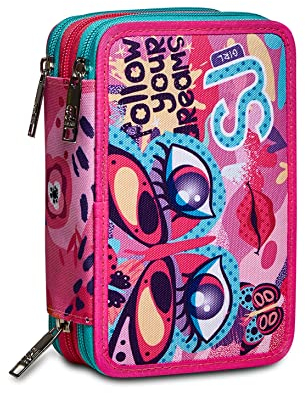 SJ GANG STYLE JAM GANG Federmäppchen, Mäppchen, mehrfarbig, Federtasche für Schreibwaren, Etui mit Stiften, Kugelschreiber, gefülltes Etui Kinder, Mädchen & Jungen, Grundschule, 3 Fächer