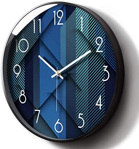 Silent Blue Wall Clock Battery Operated, 12’’ Modern Non Ticking Analogue Wall Clock Large Display, Round Decorative Clocks for Bedroom/Living Room/Kitchen/Office