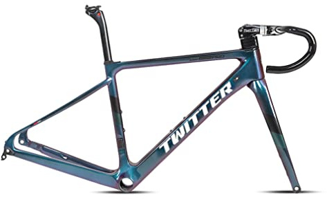 QHIYRZE Kohlefaser Rennrad Rahmensatz Verfärbungen 700C Off Road Rennradrahmen 45/48/51/54CM Scheibenbremse Fahrradrahmen BB86 Steckachse F12x100mm/R12x142mm Interne Verkabelung(White,54CM)