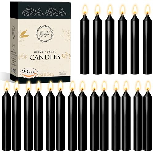Raajsee Unscented Mini Taper Black Candles Pack of 20 | 5 Inches (H) Dinner Candle Sticks| Smokeless, and Dripless| Paraffin Wax with Cotton Wicks | Long Burning Time.