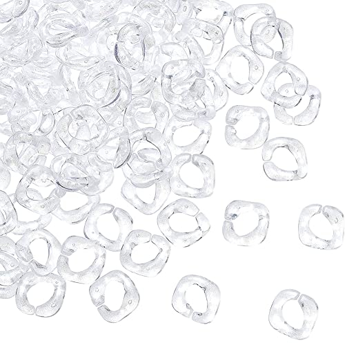 SUPERFINDINGS Ca. 300 Stück Transparente Acryl Verbindungsringe 17x16 mm Schnellverbindungsverbinder Mit Glitzerpulver Verdrehtes Quadratisches Glied für Ohrring Halsketten Schmuck Zum Basteln