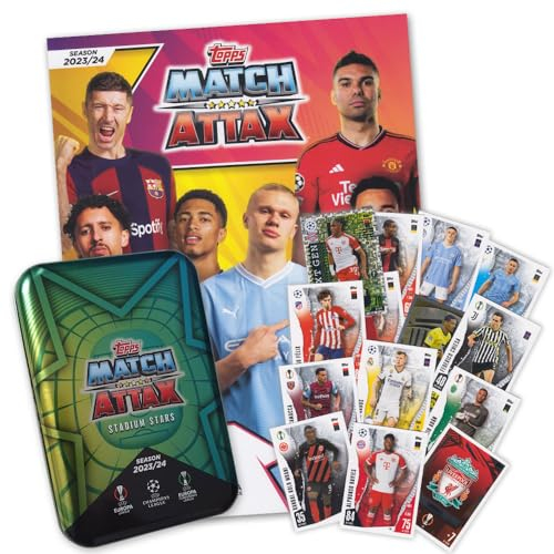 Match Attax Fußball Ch. League 2024/2025 Sammelalbum Sammeldose (leer) + 40 Karten Starter-Set
