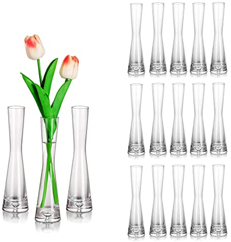Glasseam Vase Fleur Soliflore en Verre, Lot de 18 Vases Transparent Verre Haut 20 cm Fin Decoratif Vase Mariage Centre De Table Decoration Vases Transparents pour Rose à Fleur Fleurs Salon Moderne