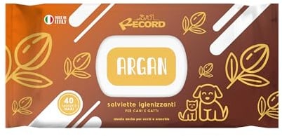 Record Feuchte Hygiene-Tücher für Hunde und Katzen, Packung mit 40 Stück. Haustiertücher für Fell, Pfoten, Schnauze und Augen. Respektieren Haut und PH. Aroma Argan, Orange