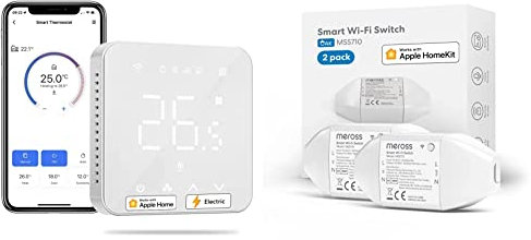 Meross Thermostat Connecté, 16A Thermostat pour Chauffage au Sol Électrique & Interrupteur Connecté WiFi, Interrupteur Intelligent Compatible avec Apple HomeKit, Siri, Alexa et Google Home