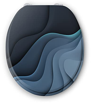 BENKI - Lunette De Toilette Abstrait - Abattant WC Avec Frein De Chute - WC En Bois Avec Charnières En Acier Inoxydable & Ajustables - Forme Universelle