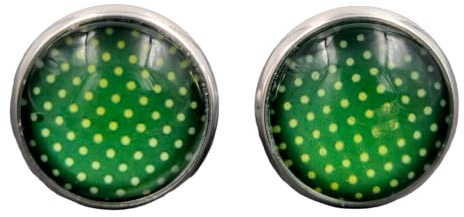 Stechschmuck Ohrstecker Handmade Ohrclips Ohrklemmen Punkte Polka Dots Rockabilly Grün Weiß Silber Farben Damen Kinder Kitsch Kawaii 1 Paar Größe Wählbar (Ohrstecker 10mm)