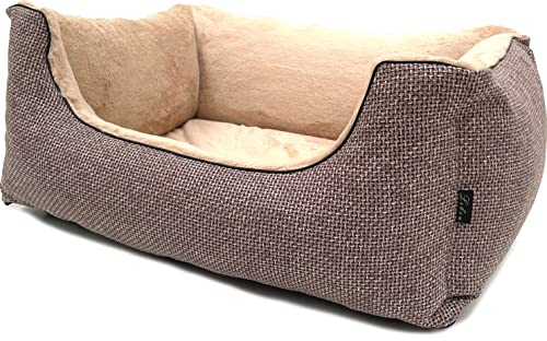 Lebon - Hundebett Louis Plus - 3 Größen - 80cm, 100cm und 120cm - Orthopädisch - Hochwertig und Made in EU - 3 Farben - 3 Größen - Kuschlweich - Hoher Rand - Waschbar - Bester Liegekomfort (L, Braun)