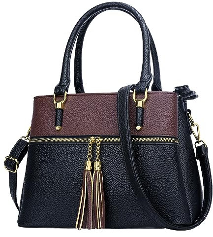KKXIU Damen-Umhängetasche, Handtasche, Handtasche, Reißverschluss, Leder, Umhängetaschen, D-Black Wine