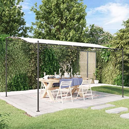 Homgoday Pavillion Markise Gartenpavillon Pergola mit Geschwungenes Dach UV Schutz Sonnenmarkise Anbaupavillon Partyzelt Garten Terrasse Balkon Creme 4x3 m 180 g/m² Stoff und Stahl