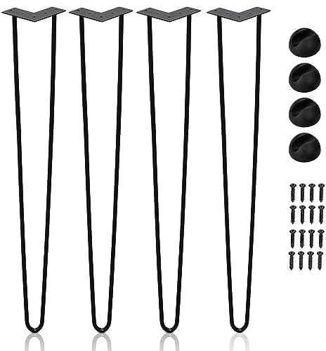 Jopassy 4er Set Haarnadel Tischbein Hairpin Legs, DIY Tischbeine mit Bodenschoner und Schrauben, Schwarz Haarnadelbeine aus Stahl 61cm 2-Stange Möbelfüße für Stühle, Schrank und Sofa