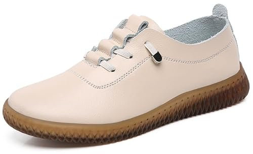 Mocasines Mujer Piel Zapatos Loafers Casual Mujer Zapatos Náuticos Mujer Planos Suaves Cómodos (Beige)