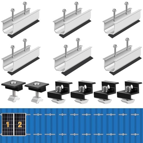 Noosverl Kit di supporto per modulo solare (12 cm) e accessori, fissaggio pannelli fotovoltaici (30 – 35 mm) staffe a l per pannelli solari, centralina solare da balcone, guida a T
